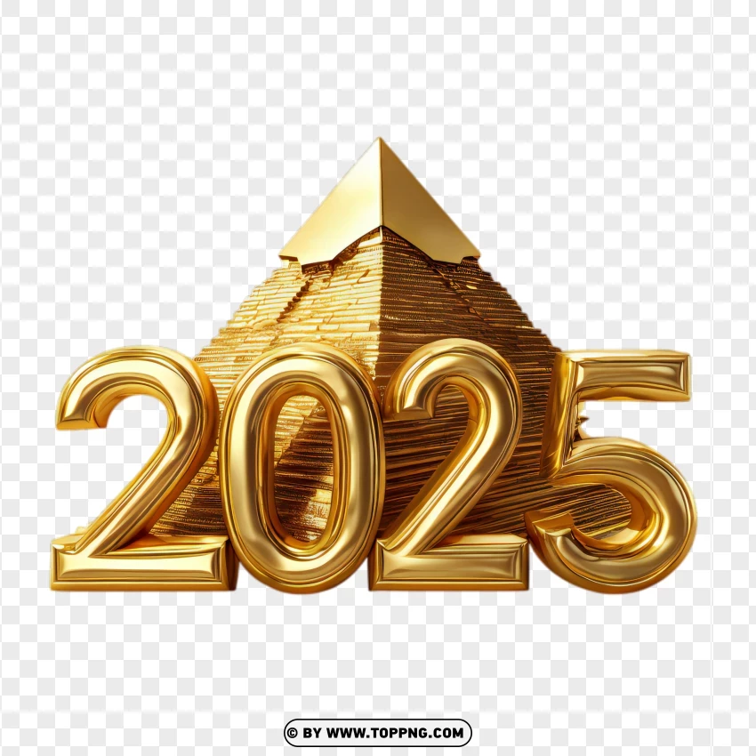 Golden Pyramid With 2025 Numbers PNG Transparent Background