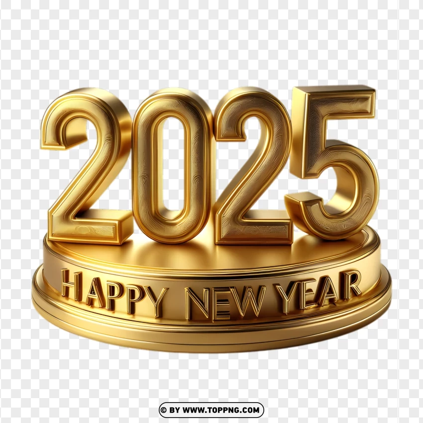 Golden 2025 On A Pedestal With Happy New Year Text Festive Celebration Design PNG Transparent Background