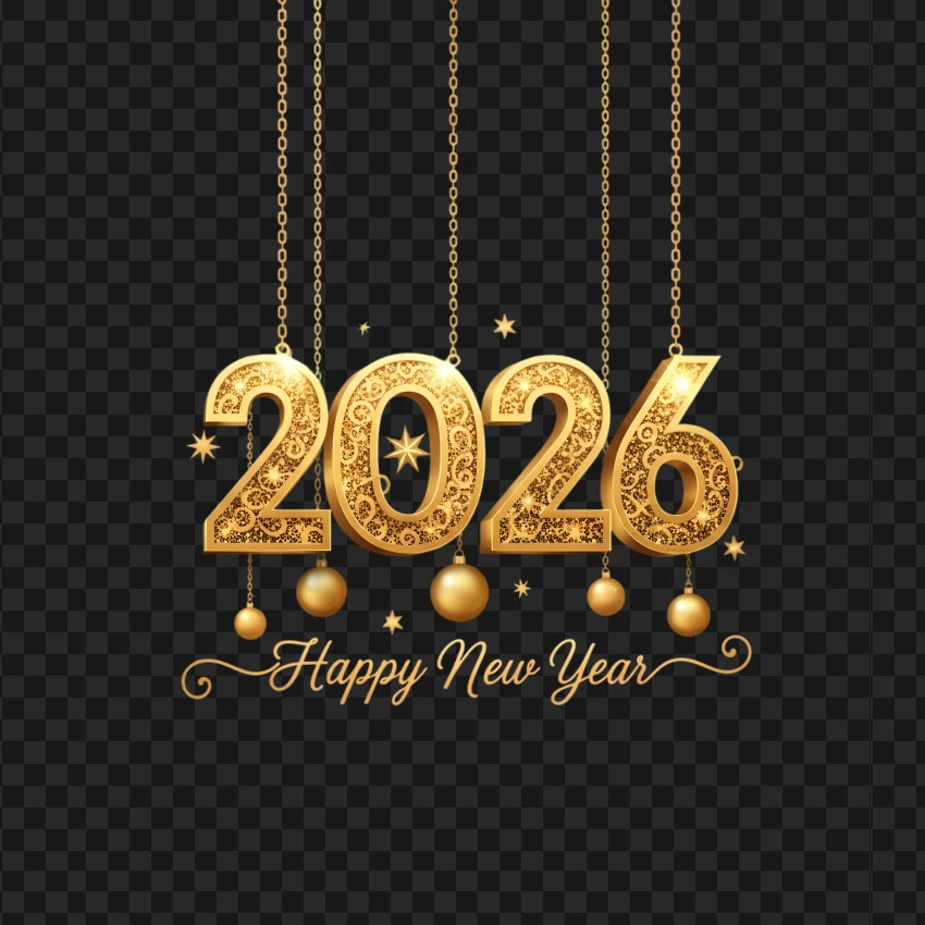 Golden 2026 hanging design for festive New Year greeting