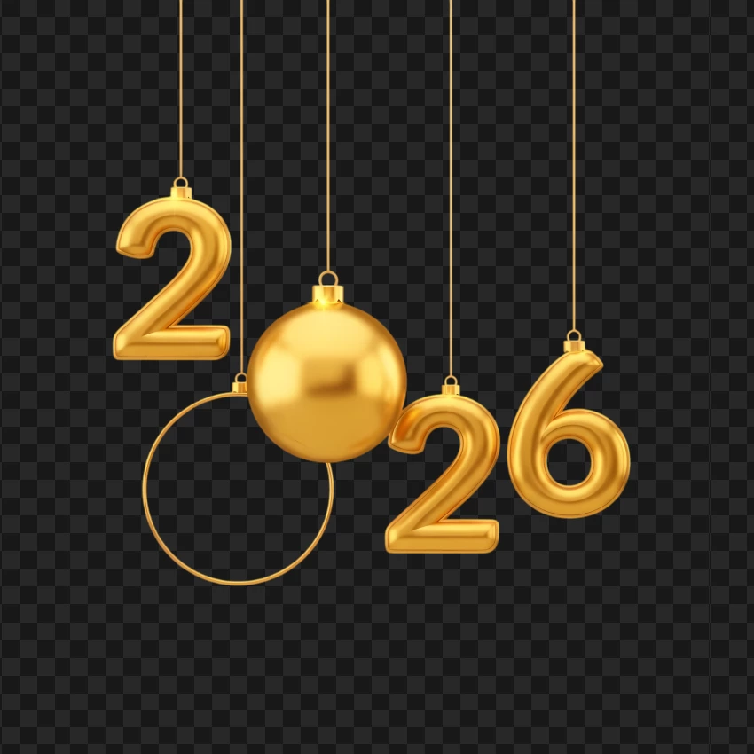 Golden 2026 holiday decoration for New Year celebration