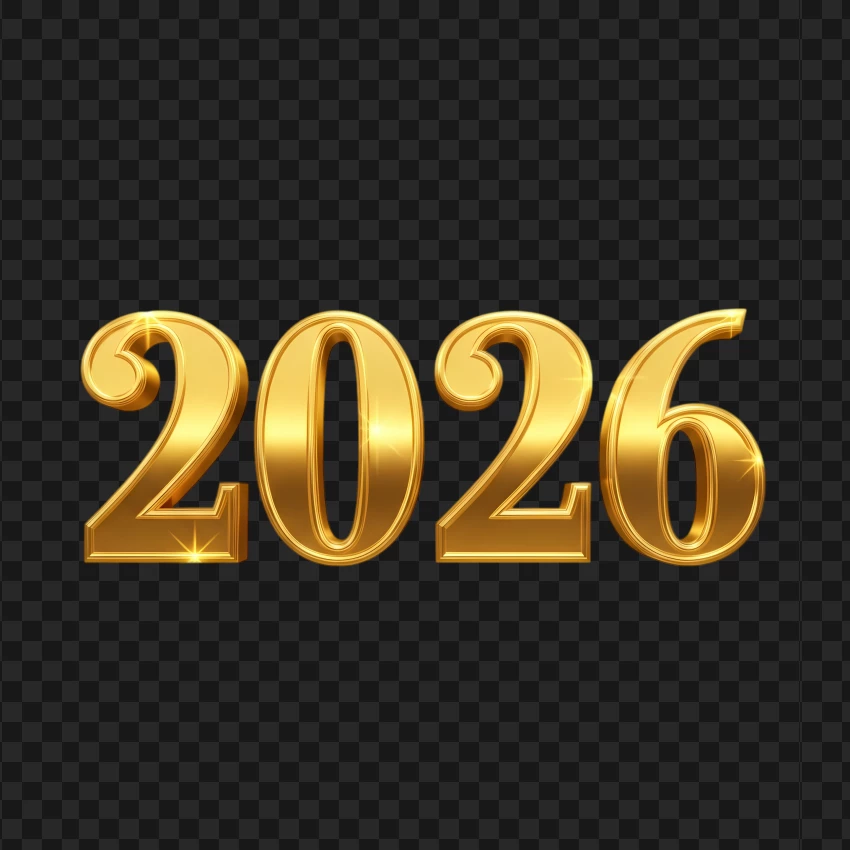 Golden 2026 Png number design for New Year greeting