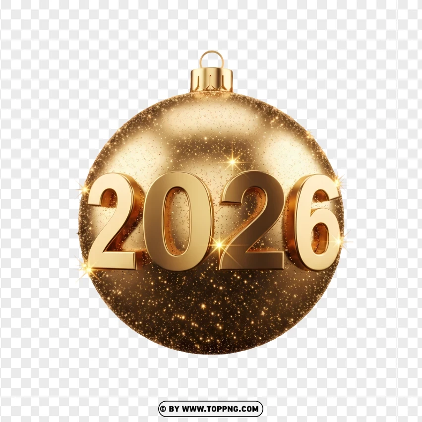 Golden 2026 Numbers With Sparkling Glitter Bauble PNG Transparent Background
