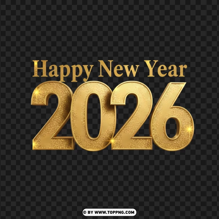 Golden 2026 Typography In Premium Finish PNG Transparent Background