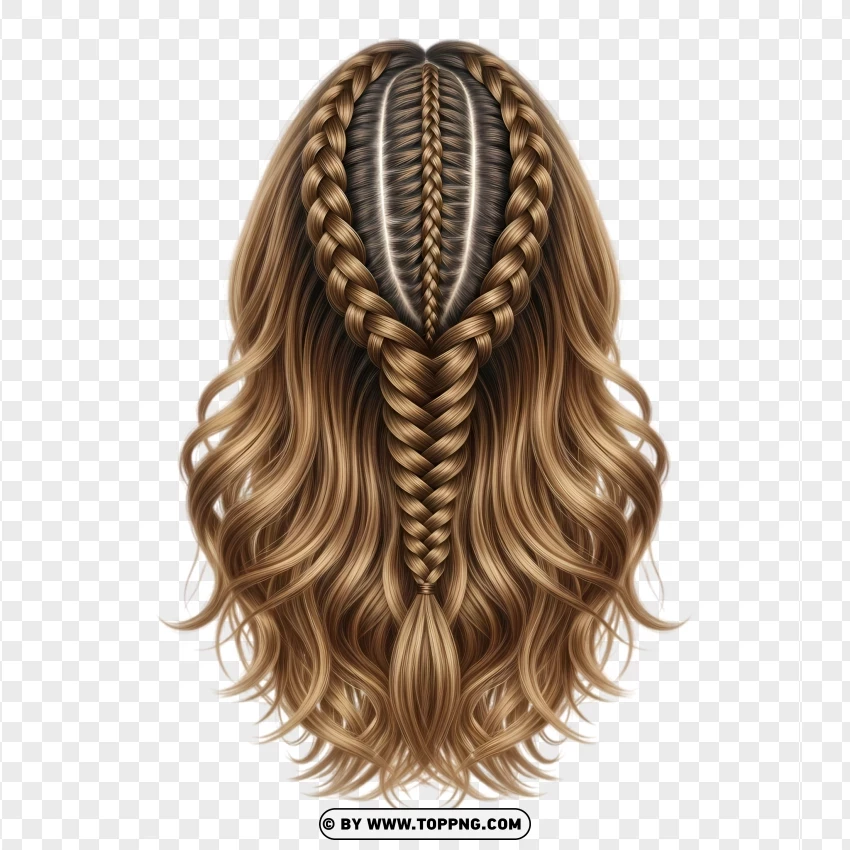 Golden brown braided hair – long, detailed