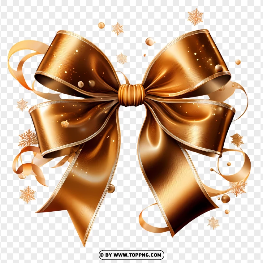 Golden Christmas Bow With Glitter And Sparkling Accents PNG Transparent Background