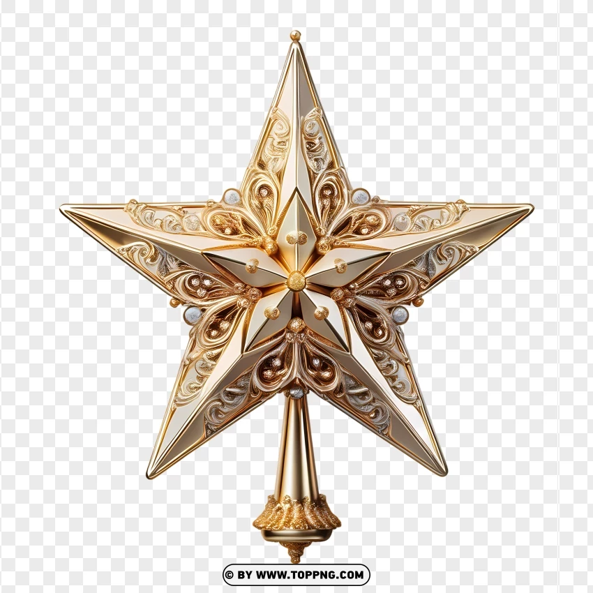 Golden Christmas Star Topper PNG Transparent Background