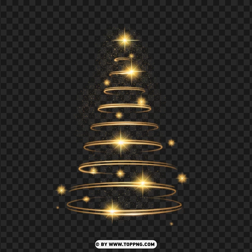 Golden Christmas Tree Illustration With Bright Shining Stars PNG Transparent Background