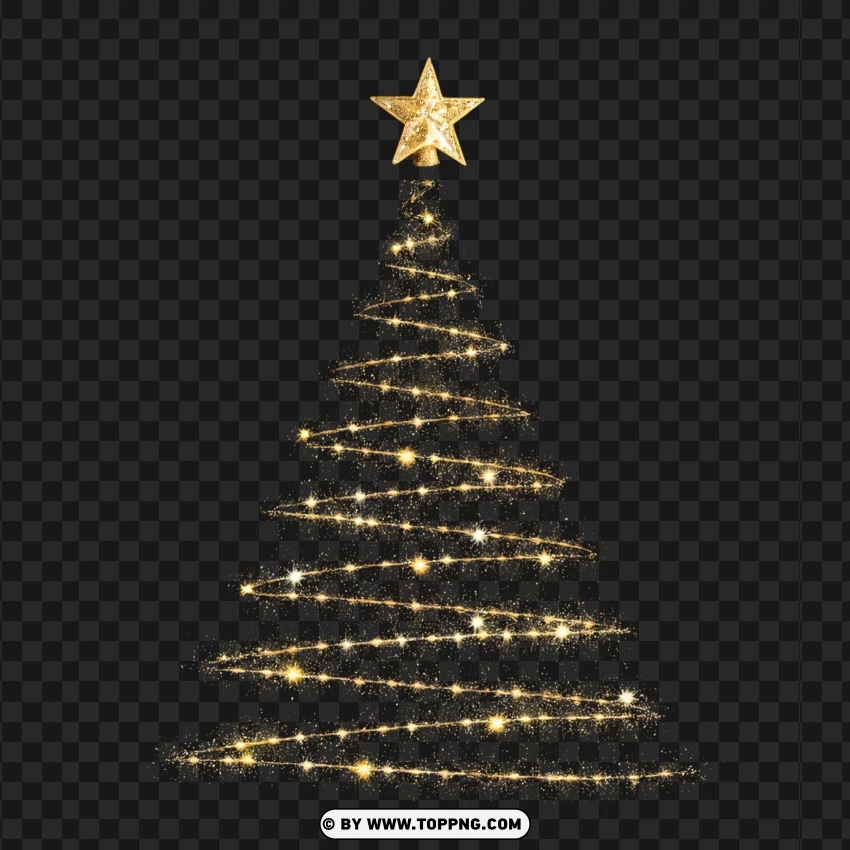 Golden Christmas Tree Illustration With Sparkling Star PNG Transparent Background