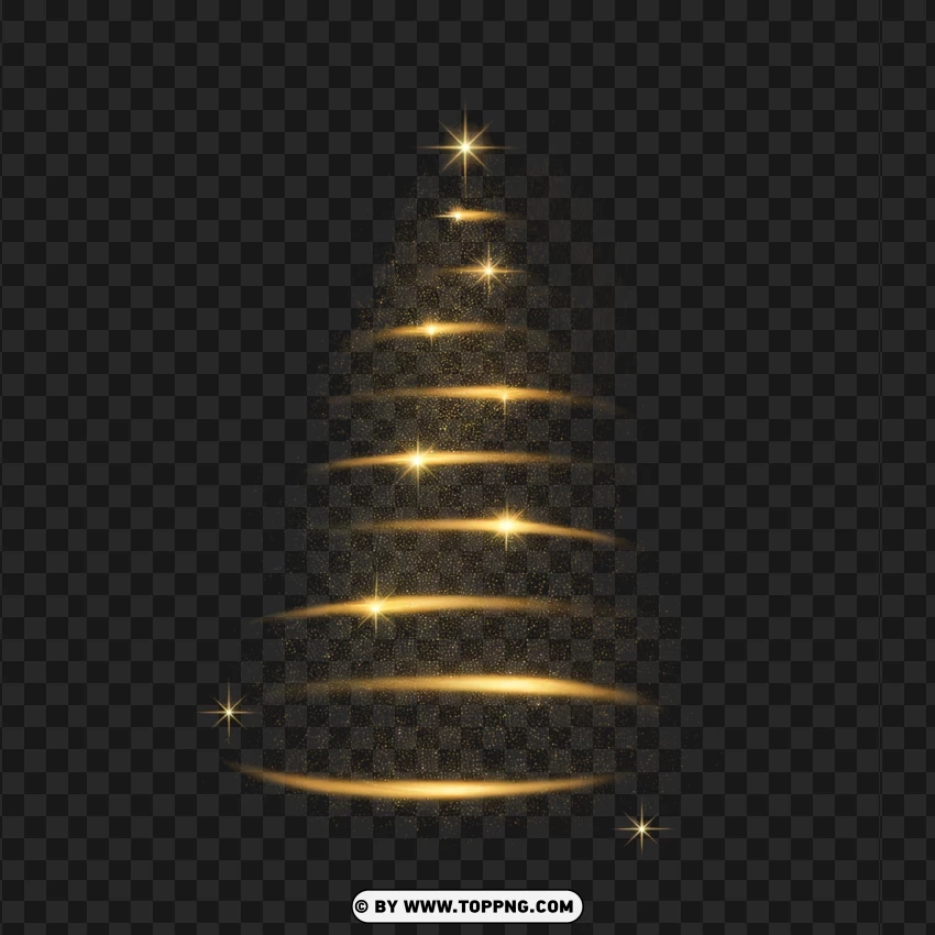 Golden Christmas Tree With Sparkling Spiral And Star PNG Transparent Background