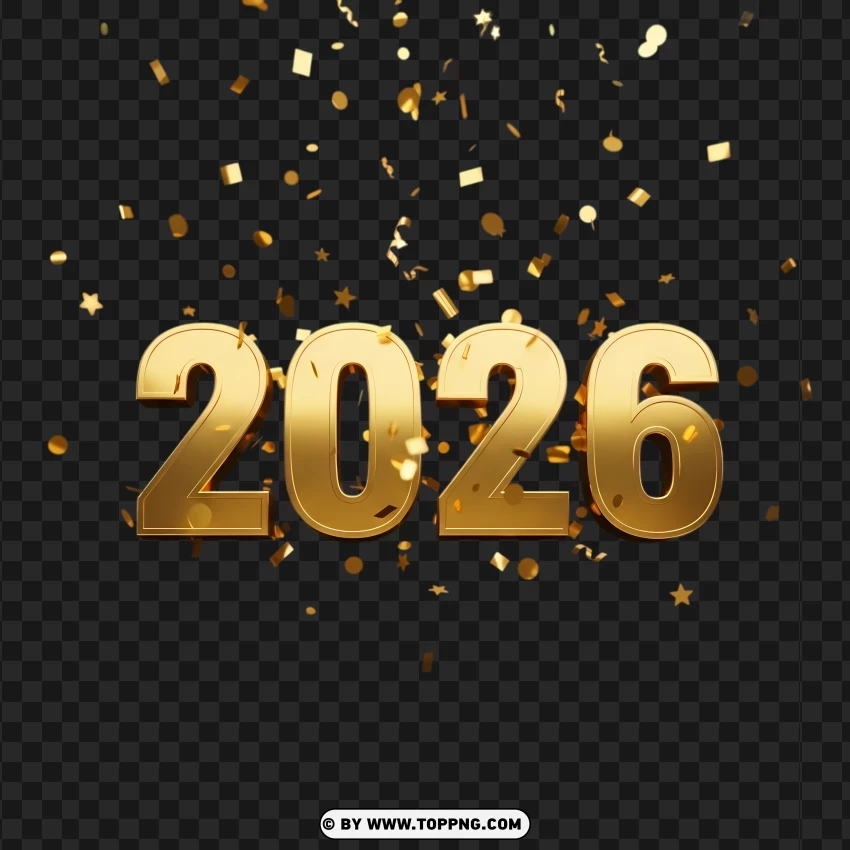 Golden Confetti 2026 New Year Celebration Design PNG Transparent Background