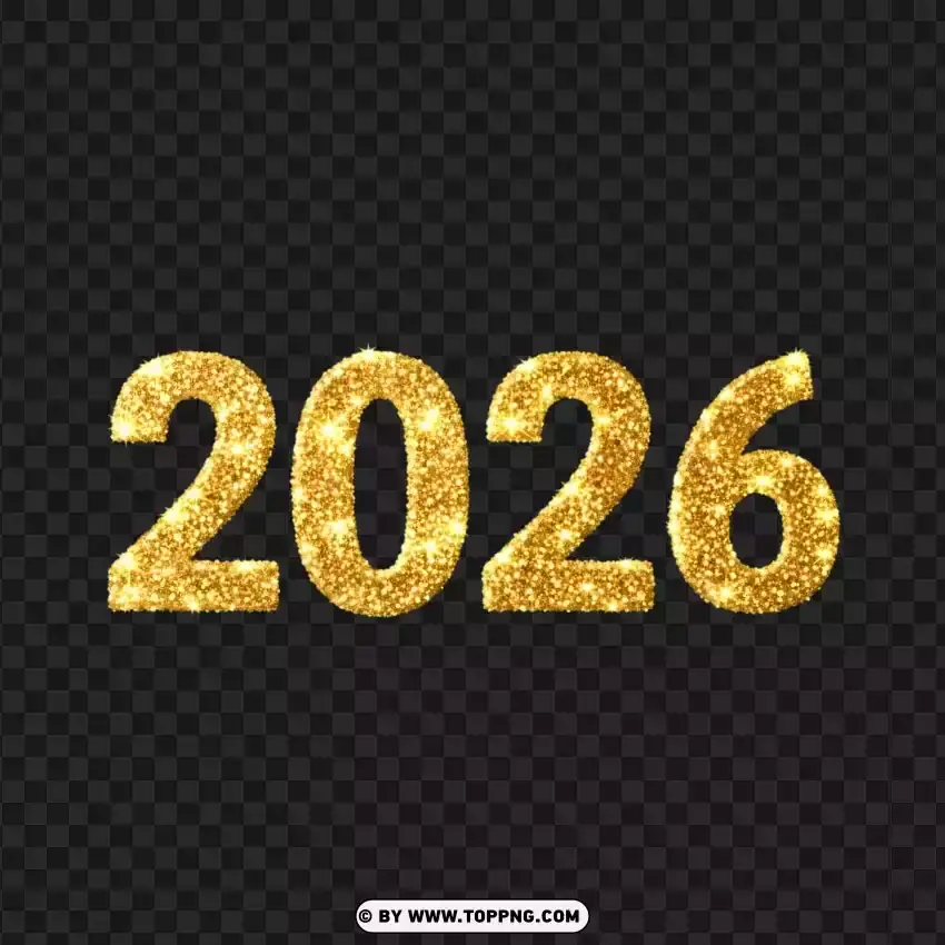 Golden Confetti New Year 2026 Celebration Typography PNG Transparent Background
