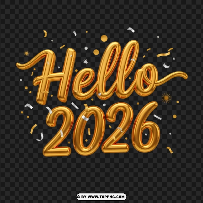Happy New Year 2026 Gold Text Layout With 3d Depth PNG Transparent Background