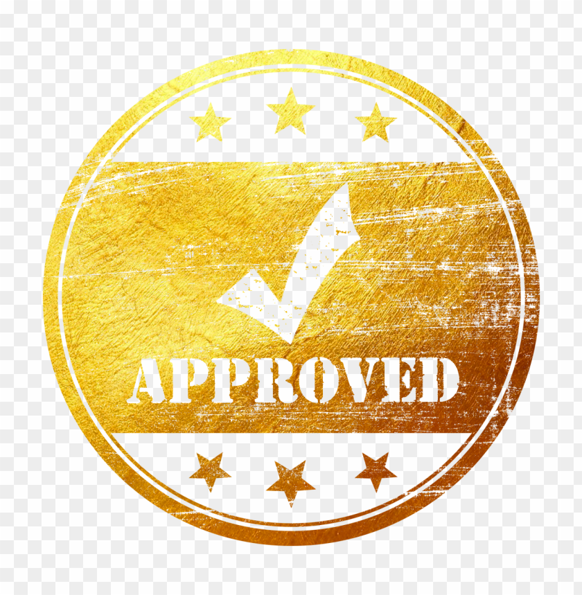 Golden Round Approved Stamp With Check Icon PNG Image With Transparent Background