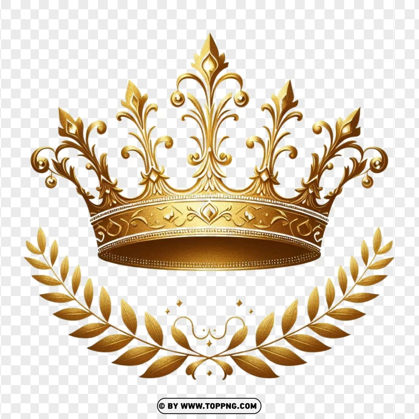 Golden Royal Crown With Laurel Wreath PNG Transparent Background