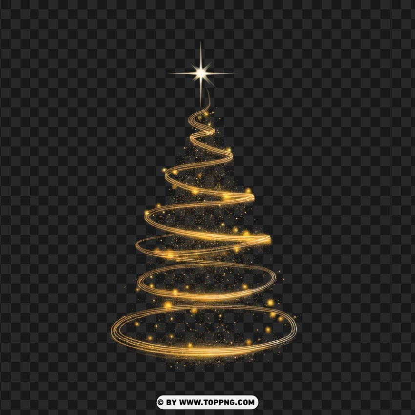 Golden Spiral Christmas Tree With Magical Glow And Star PNG Transparent Background