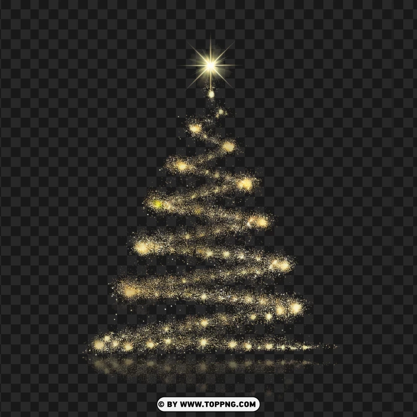 Golden Spiral Christmas Tree With Star Glow PNG Transparent Background