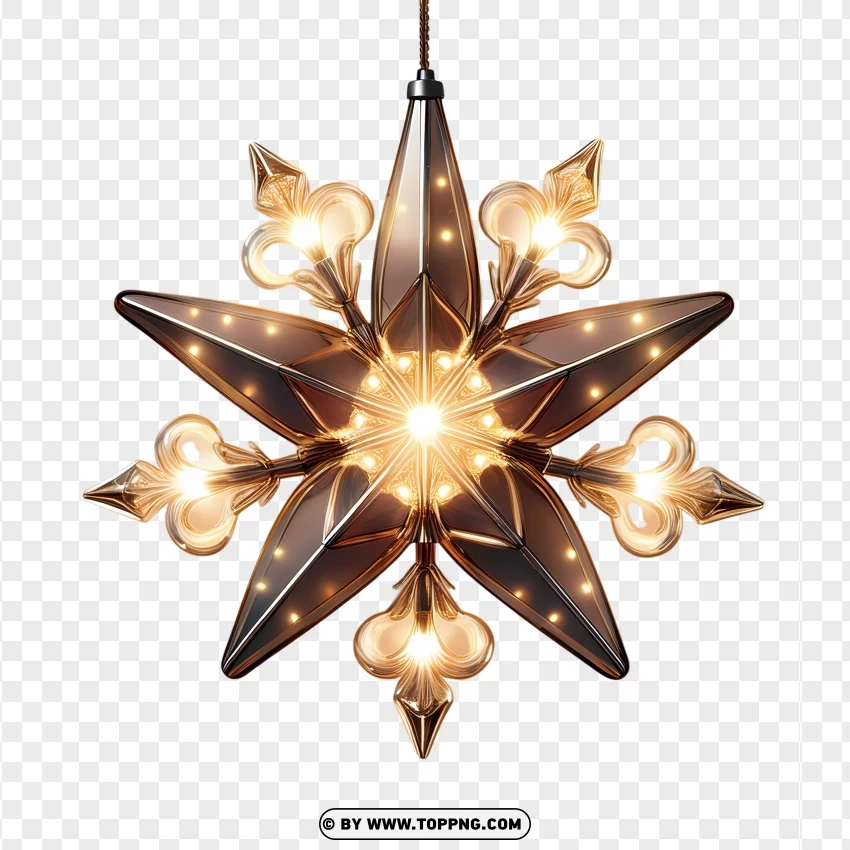 Golden Star Fairy Lights Christmas Decoration PNG Transparent Background