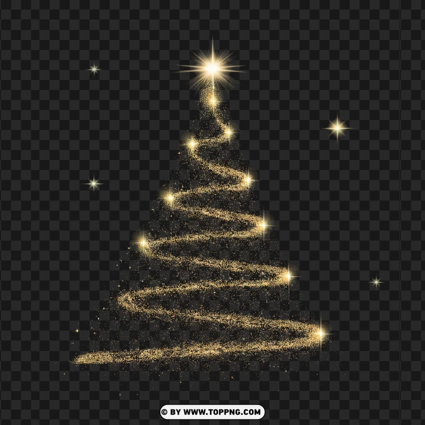 Golden Starry Christmas Tree Illustration PNG Transparent Background