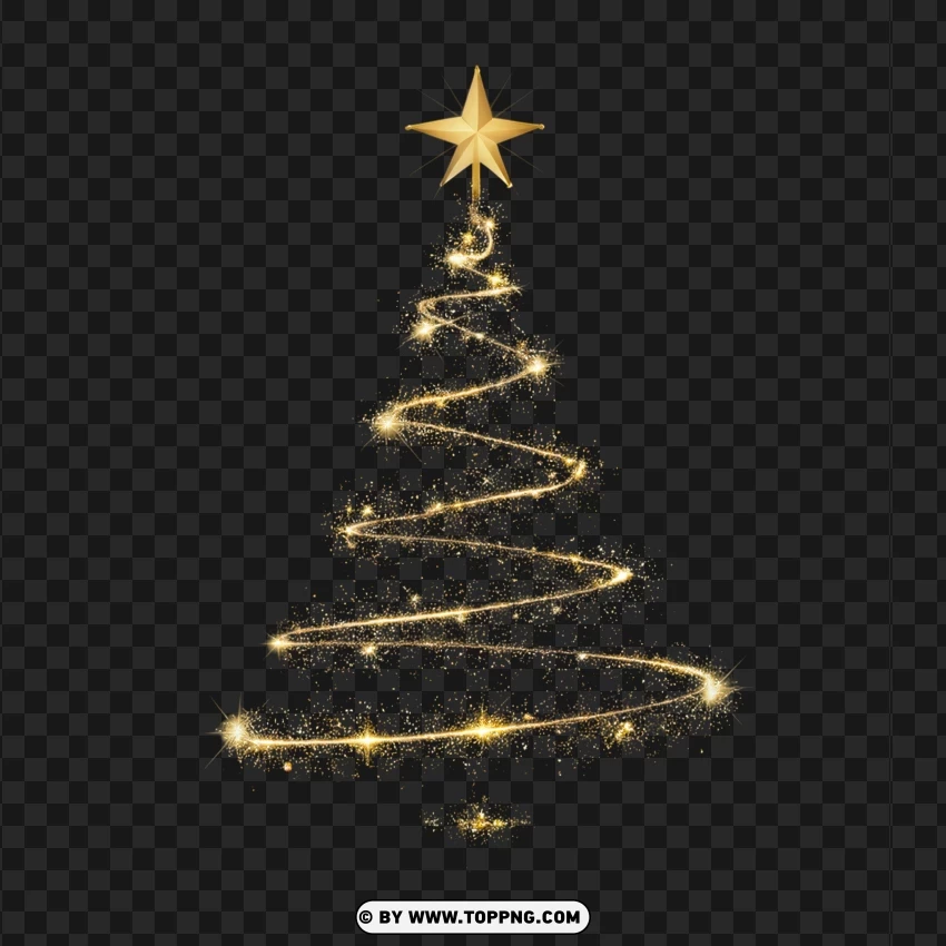 Golden Starry Spiral Tree Design PNG Transparent Background