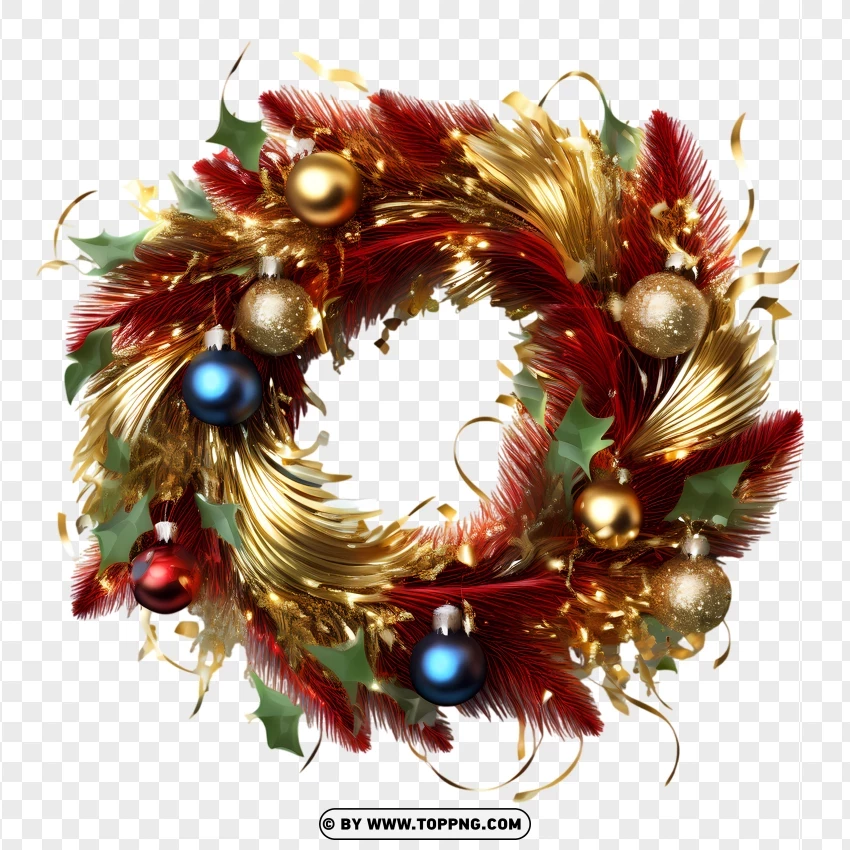 Golden Tinsel Christmas Decoration Wreath PNG Transparent Background