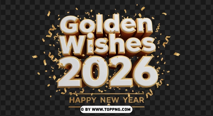 Golden Wishes Happy New Year 2026 Typography Design PNG Transparent Background