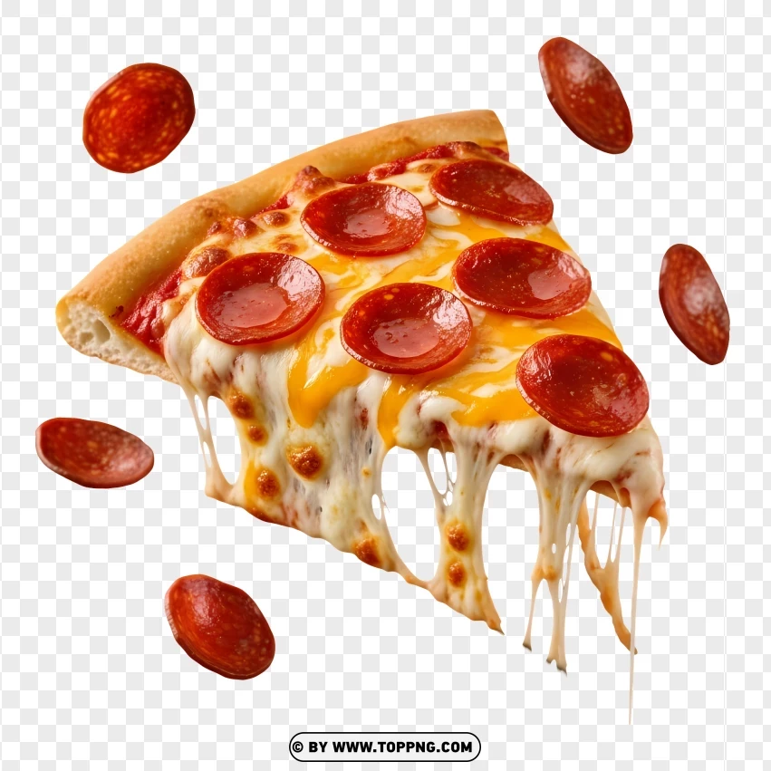 Gooey Pepperoni Slice With Cheese Drips PNG Transparent Background