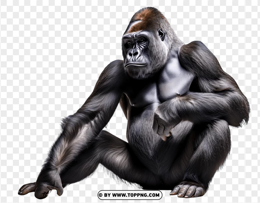 Single Gorilla In Sitting Rest Pose PNG Transparent Background