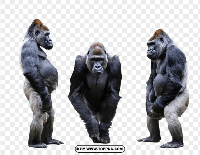 Set Of Gorillas In Mixed Wildlife Poses PNG Transparent Background