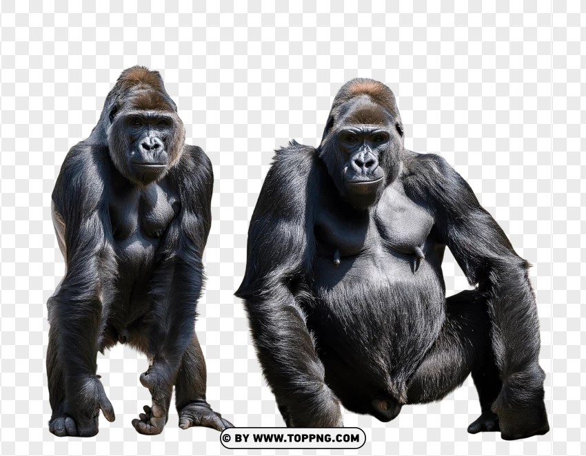 Group Of Gorillas In Standing Natural Poses PNG Transparent Background