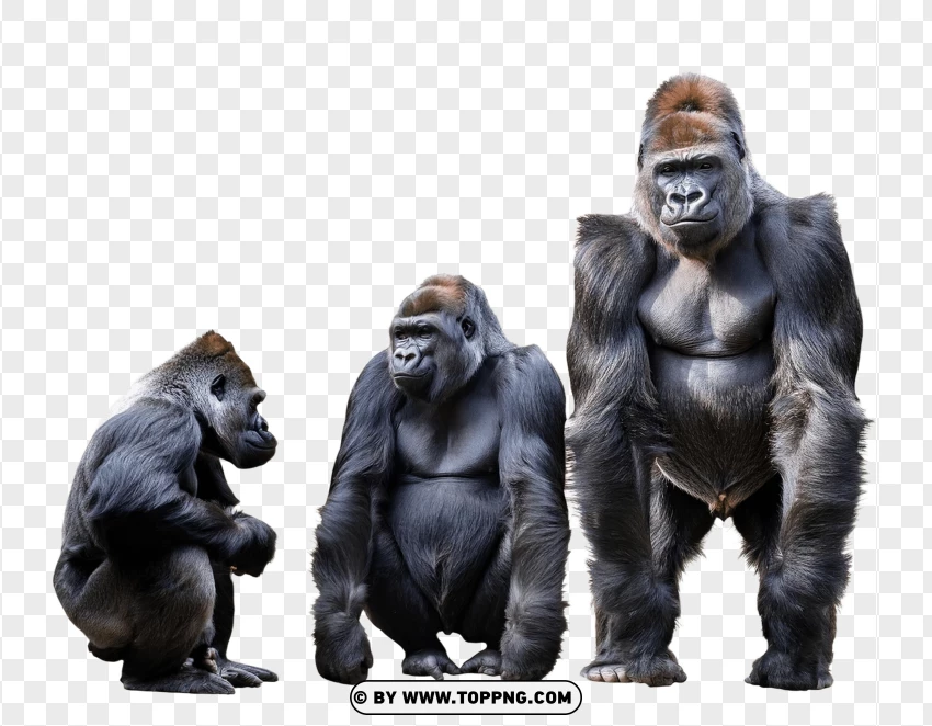 Set Of Gorillas In Various Wildlife Poses PNG Transparent Background