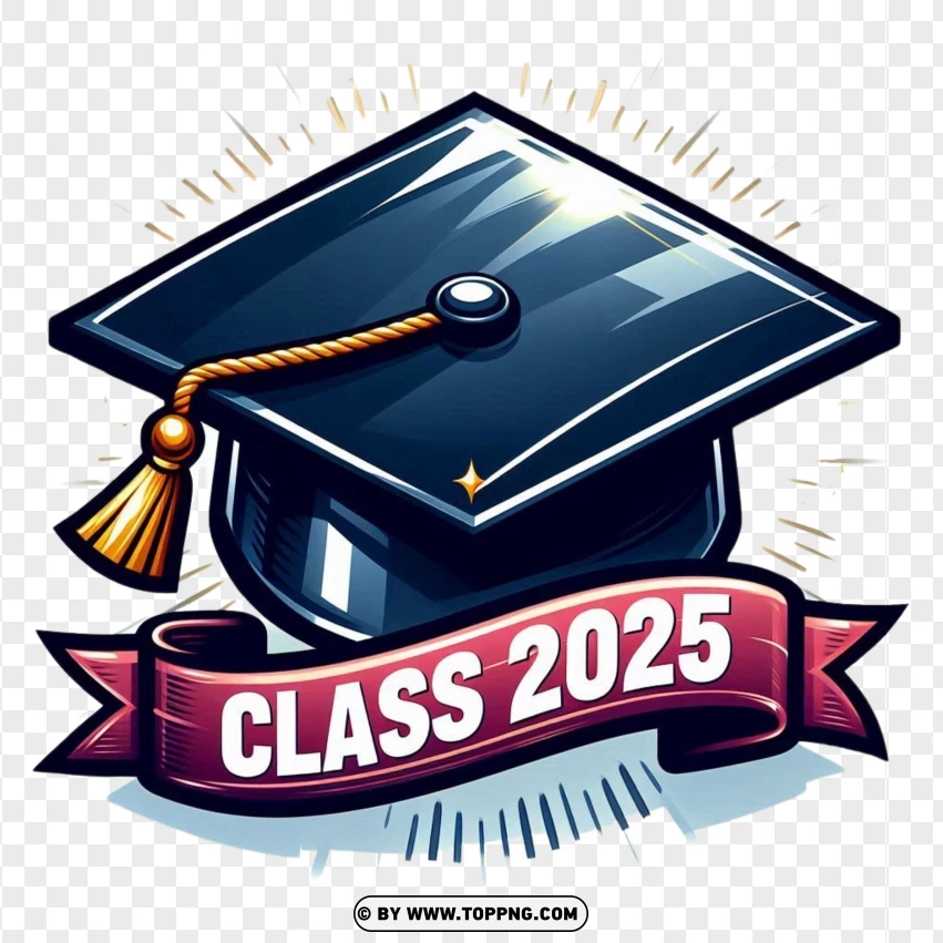 Graduation Cap And Diploma With Class Of 2025 Banner PNG Transparent Background