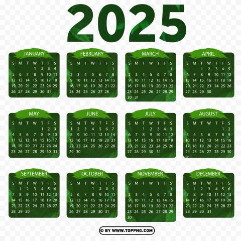 Green 2025 Calendar Image PNG