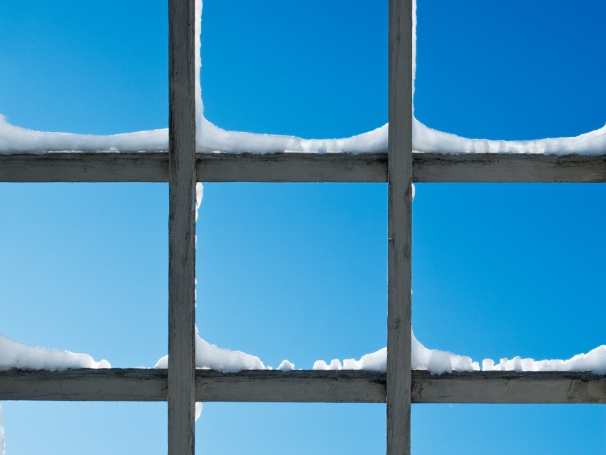 gridded, lattice, window, snow, sky