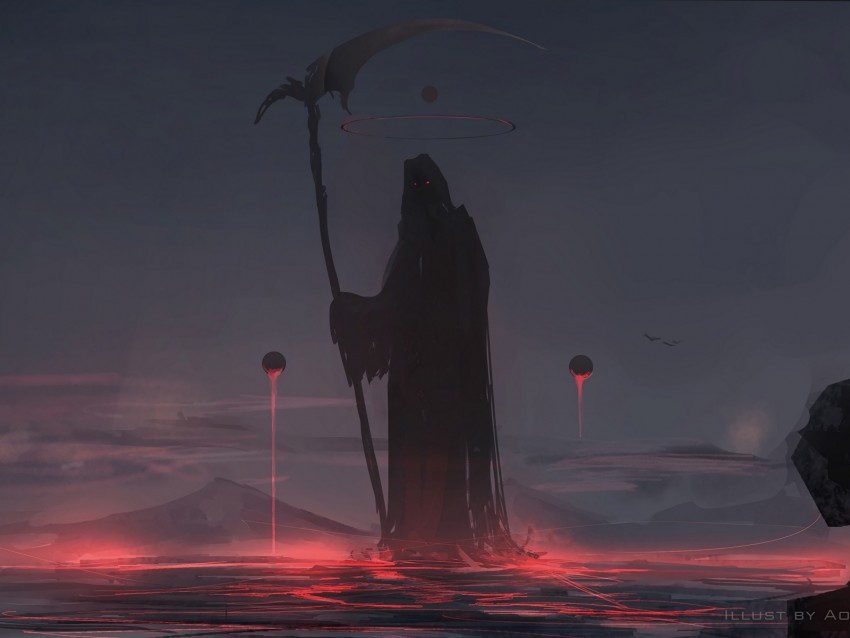 grim reaper, silhouette, mantle, dark, art