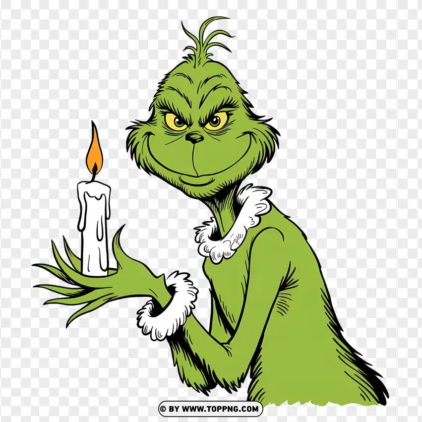 Grinch Holding Candle In Festive Pose PNG Transparent Background