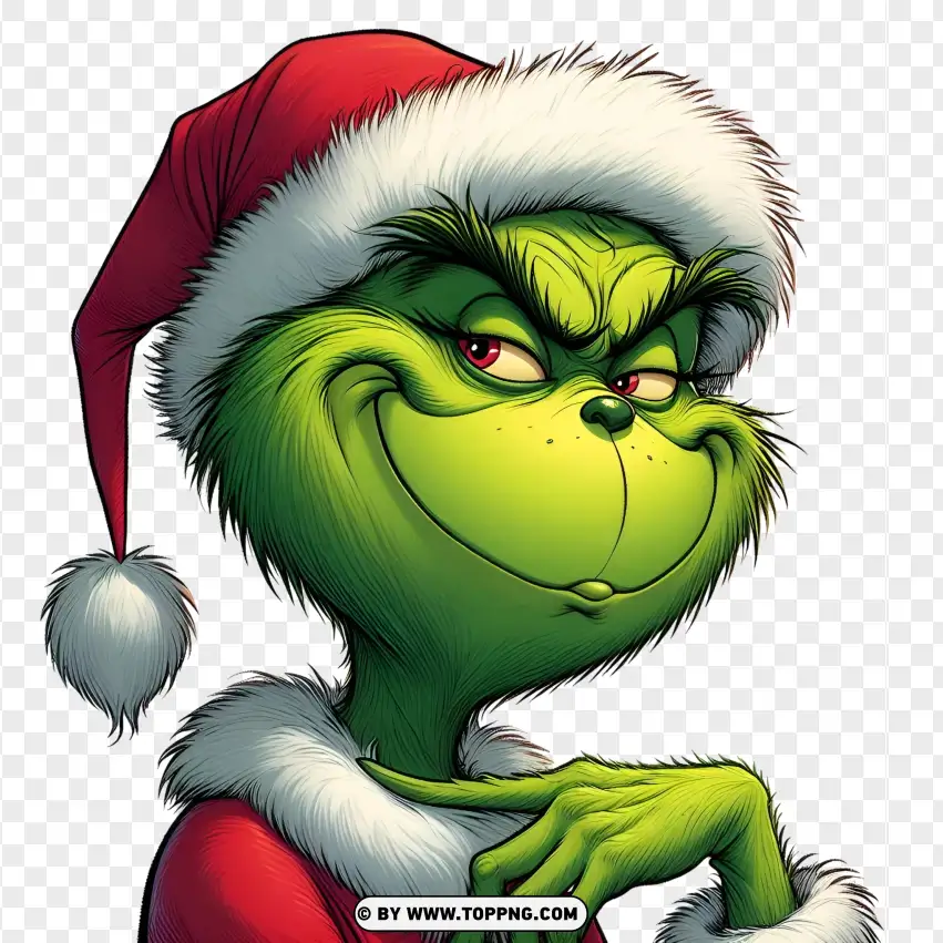 Grinch Smiling In Santa Costume PNG Transparent Background