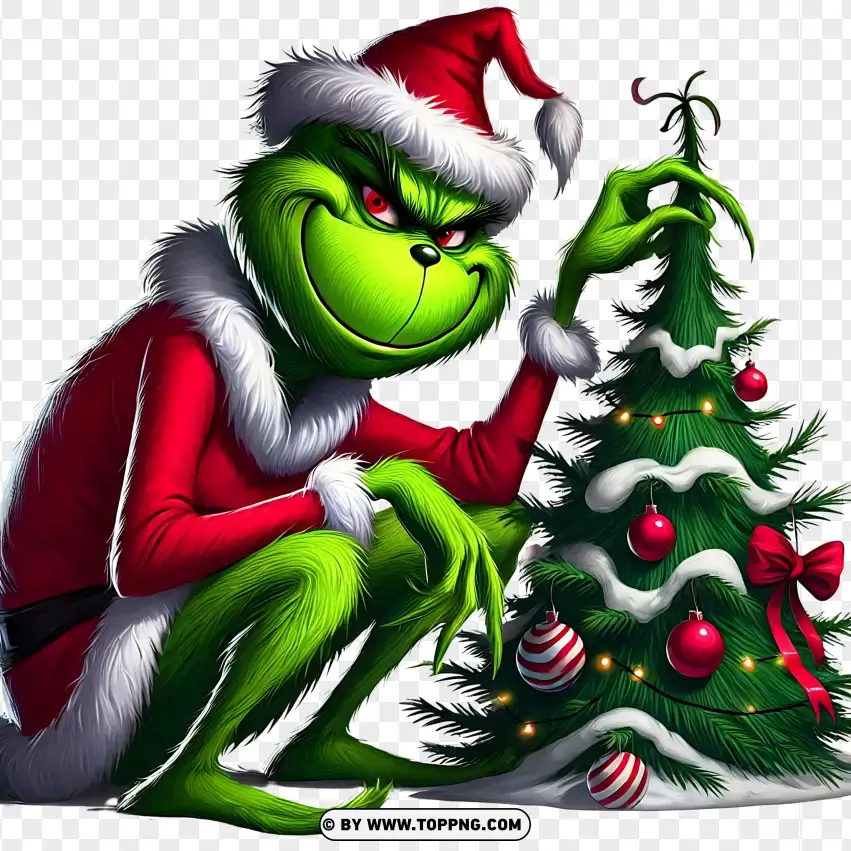 Grinch Decorating Christmas Tree PNG Transparent Background