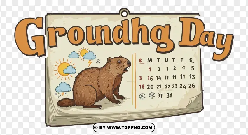 Vintage Groundhog Day Calendar Design PNG Transparent Background