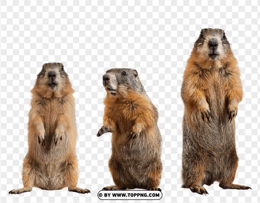 Pair Of Groundhogs Standing Upright PNG Transparent Background