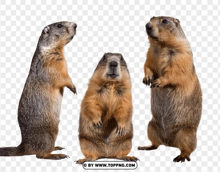 Set Of Groundhogs In Mixed Wildlife Poses PNG Transparent Background