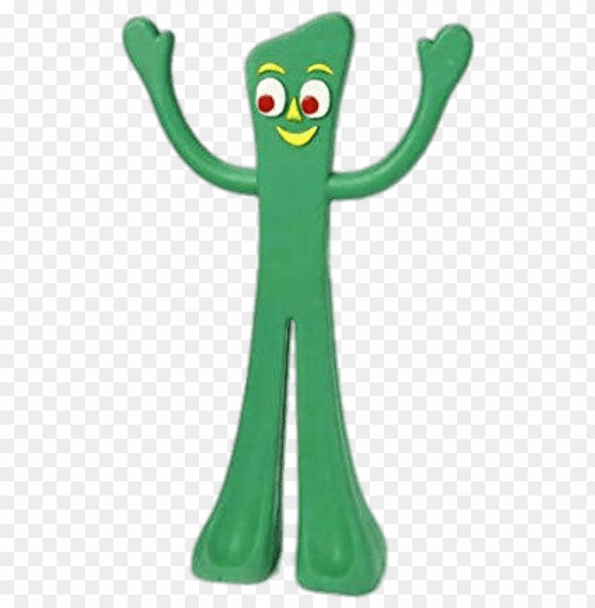 at the movies, cartoons, gumby, gumby holding up both arms, 