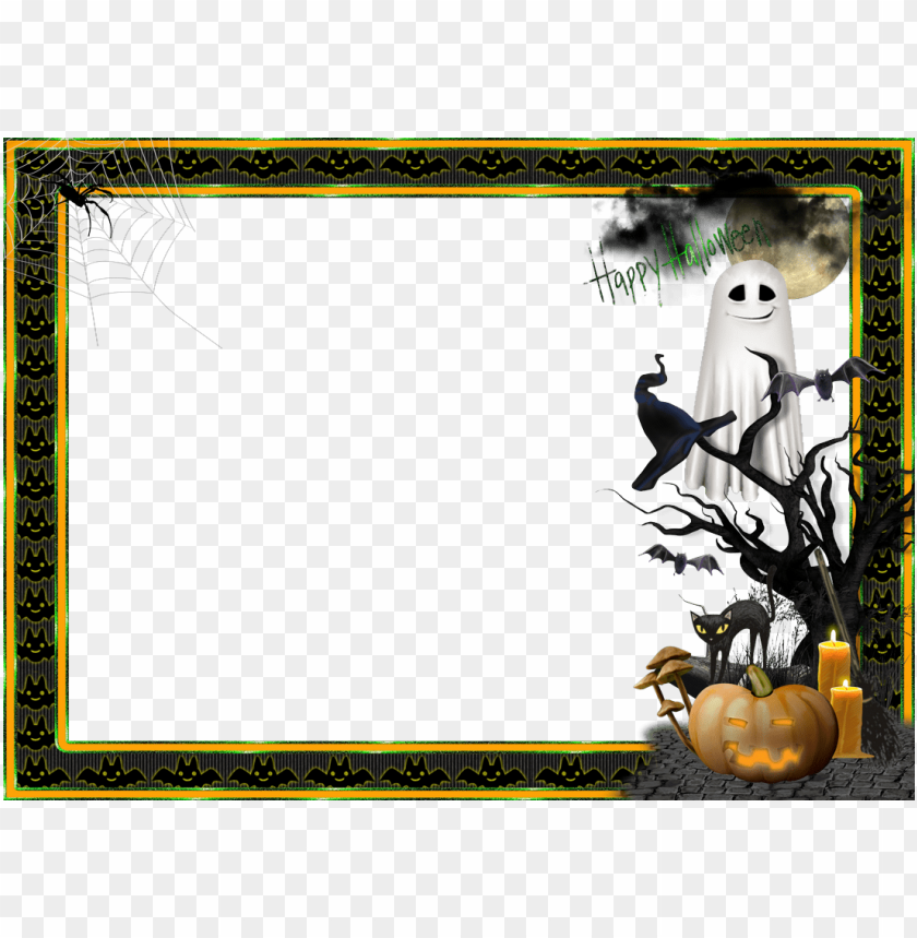 pumpkin, border, halloween background, flame, fall, vintage frame, ghost