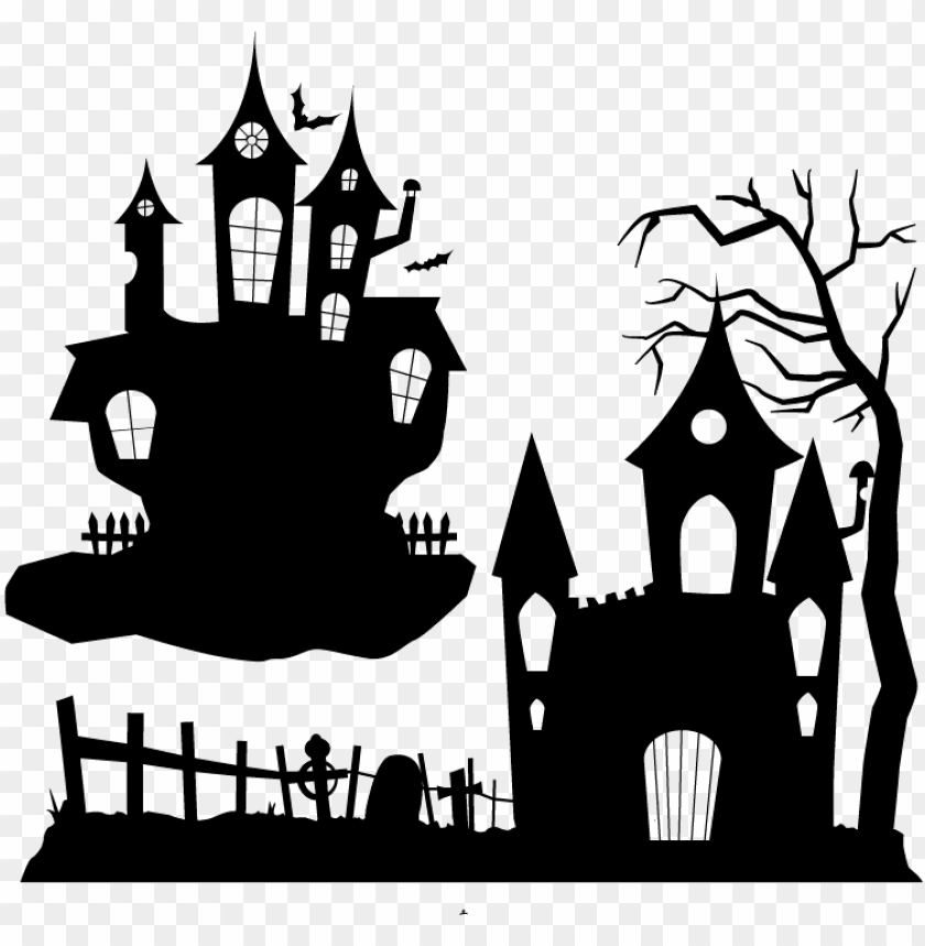 Halloween Ghost Party Clip Art - Haunted House Silhouette PNG Image With Transparent Background