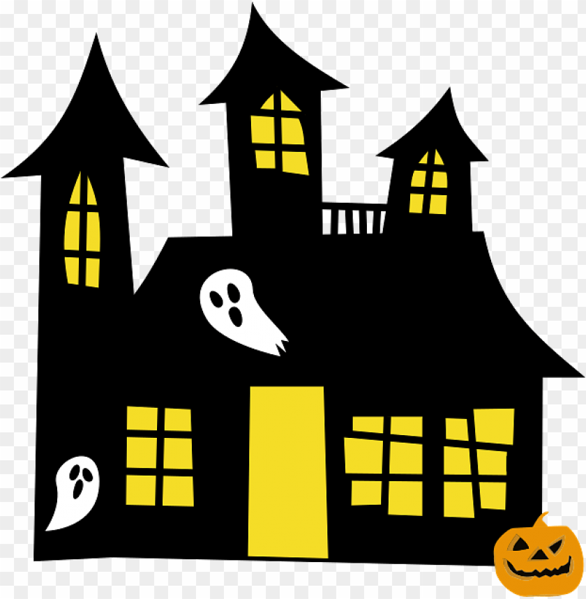 Halloween Haunted House With Lights On PNG Image With Transparent Background