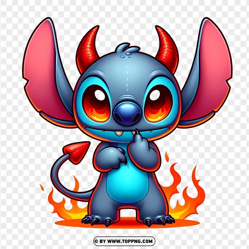 Halloween Stitch Devil With Horns And Flames | TOPpng