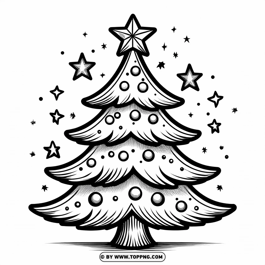 Hand-drawn Christmas Tree Cartoon With Ornaments PNG Transparent Background