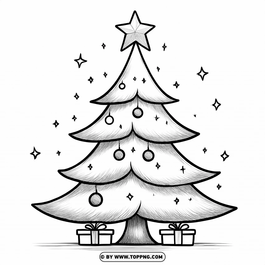 Hand-drawn Christmas Tree Cartoon With Star Outline PNG Transparent Background