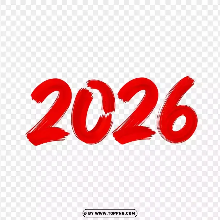 Hand-painted 2026 Red Color Design Art PNG Transparent Background