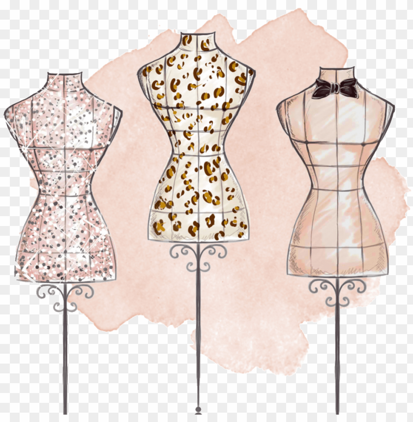 hand painted three tailored dresses png transparent - fashion design  mannequin drawi PNG image with transparent background | TOPpng