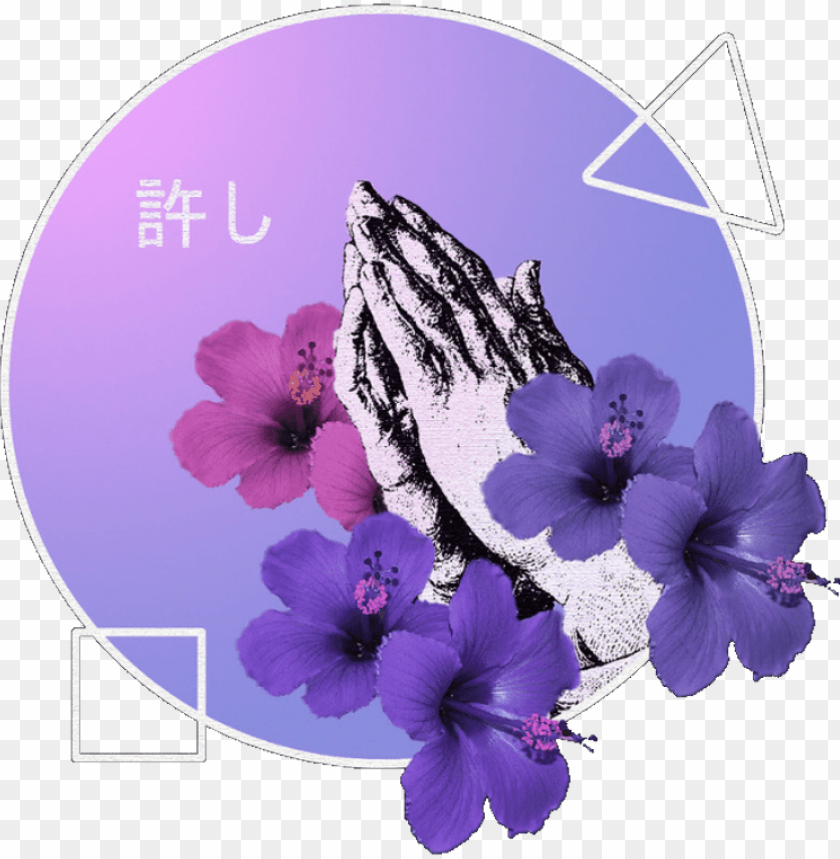 Hands Aesthetic Purple Shapes Flowers Cool Vaporwave Png Image